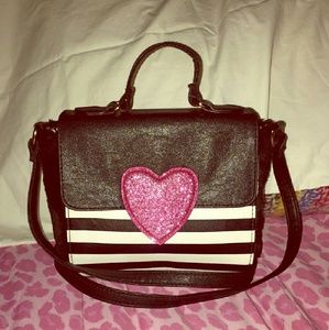 Betsey Johnson black and white Stripped purse with heart